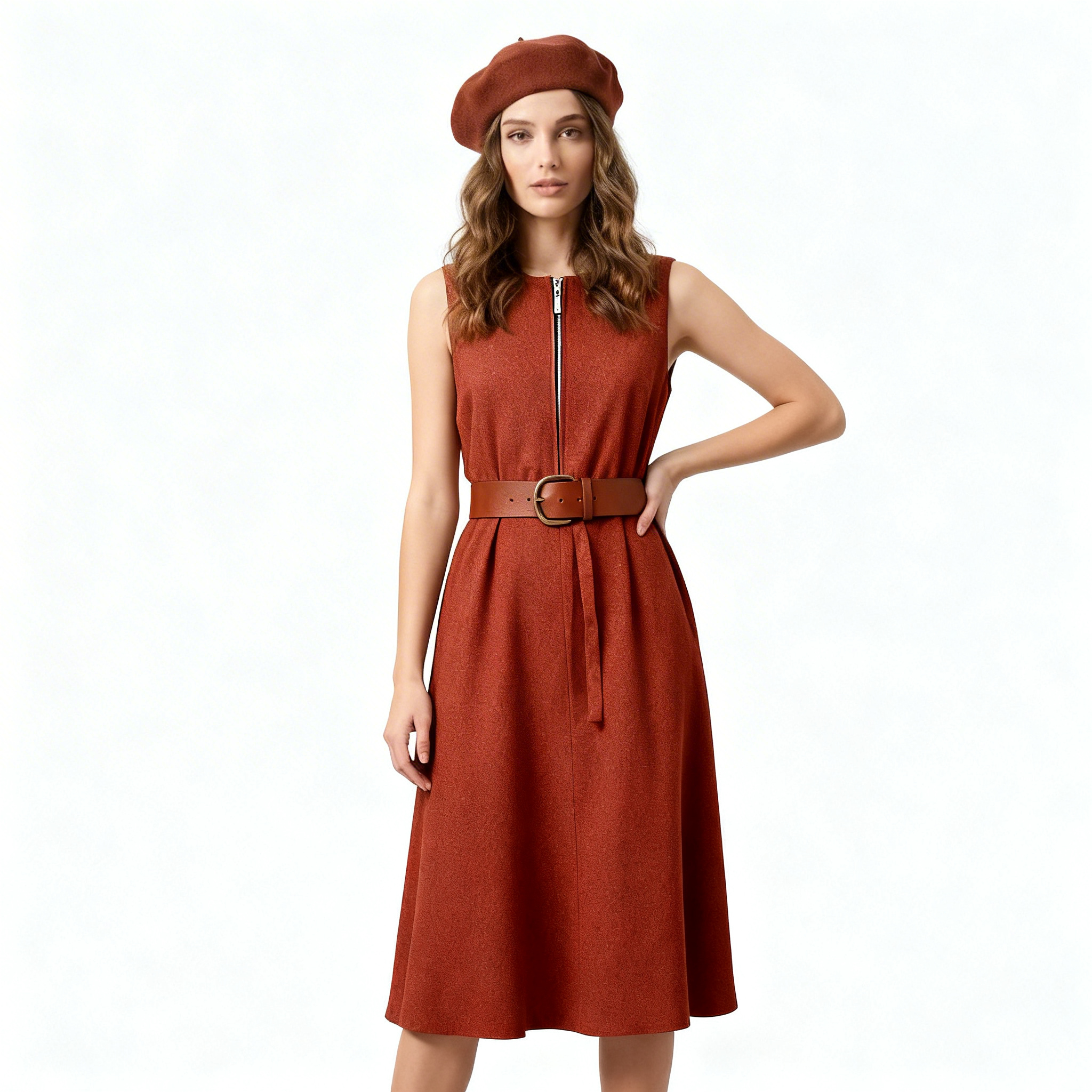 试穿前：经典红色连衣裙